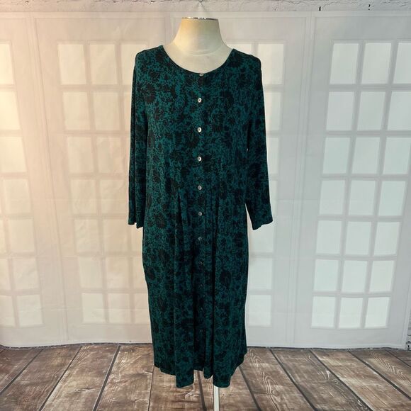 J. Jill Dresses & Skirts - J. Jill Green Tropical Print Midi Long Sleeve Casual Dress Size Medium